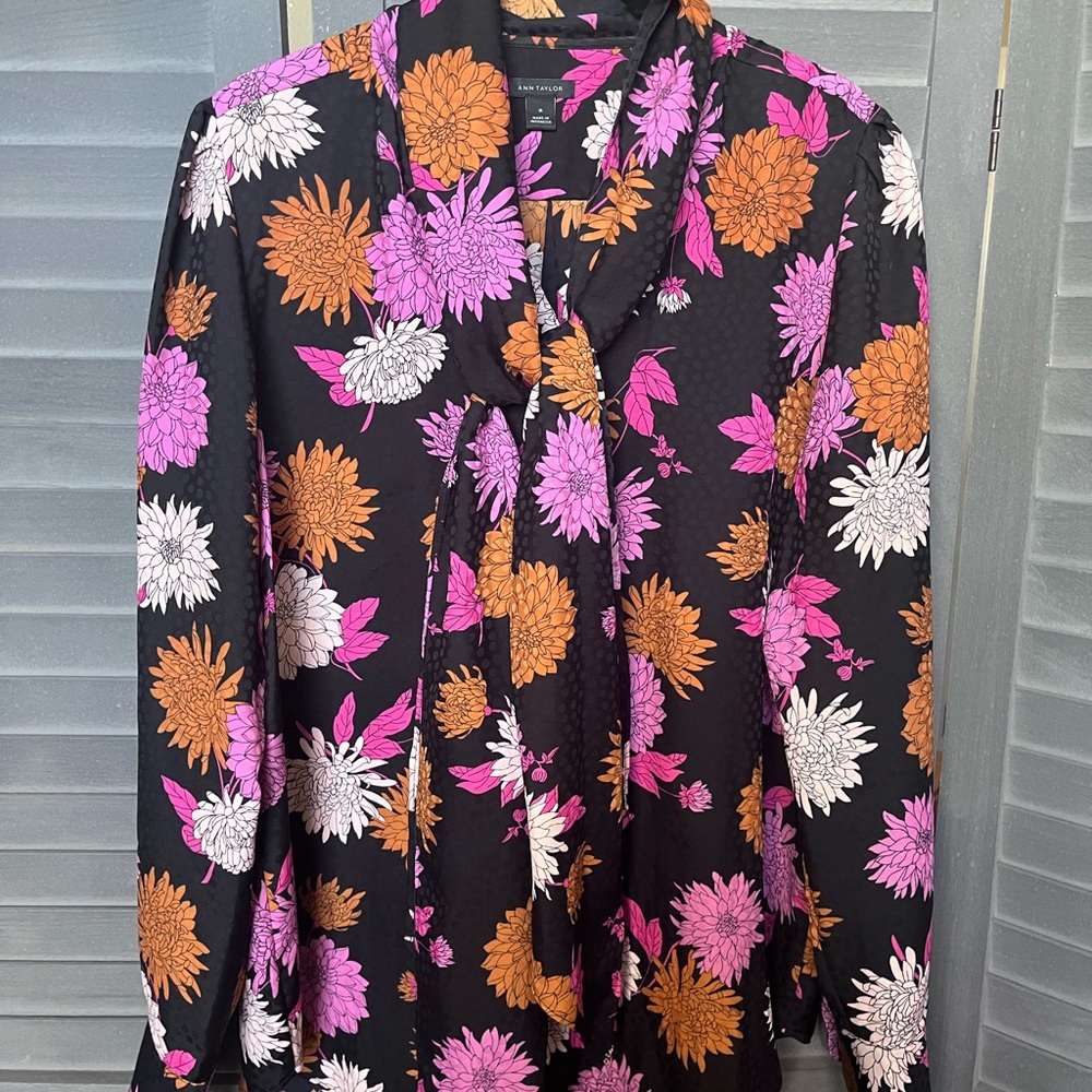 Ann Taylor tie neck blouse.